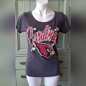 NFL Cardinals Gray T Shirt Womens M  Hearts Logo Scoop Neck Extra Soft and Cozy